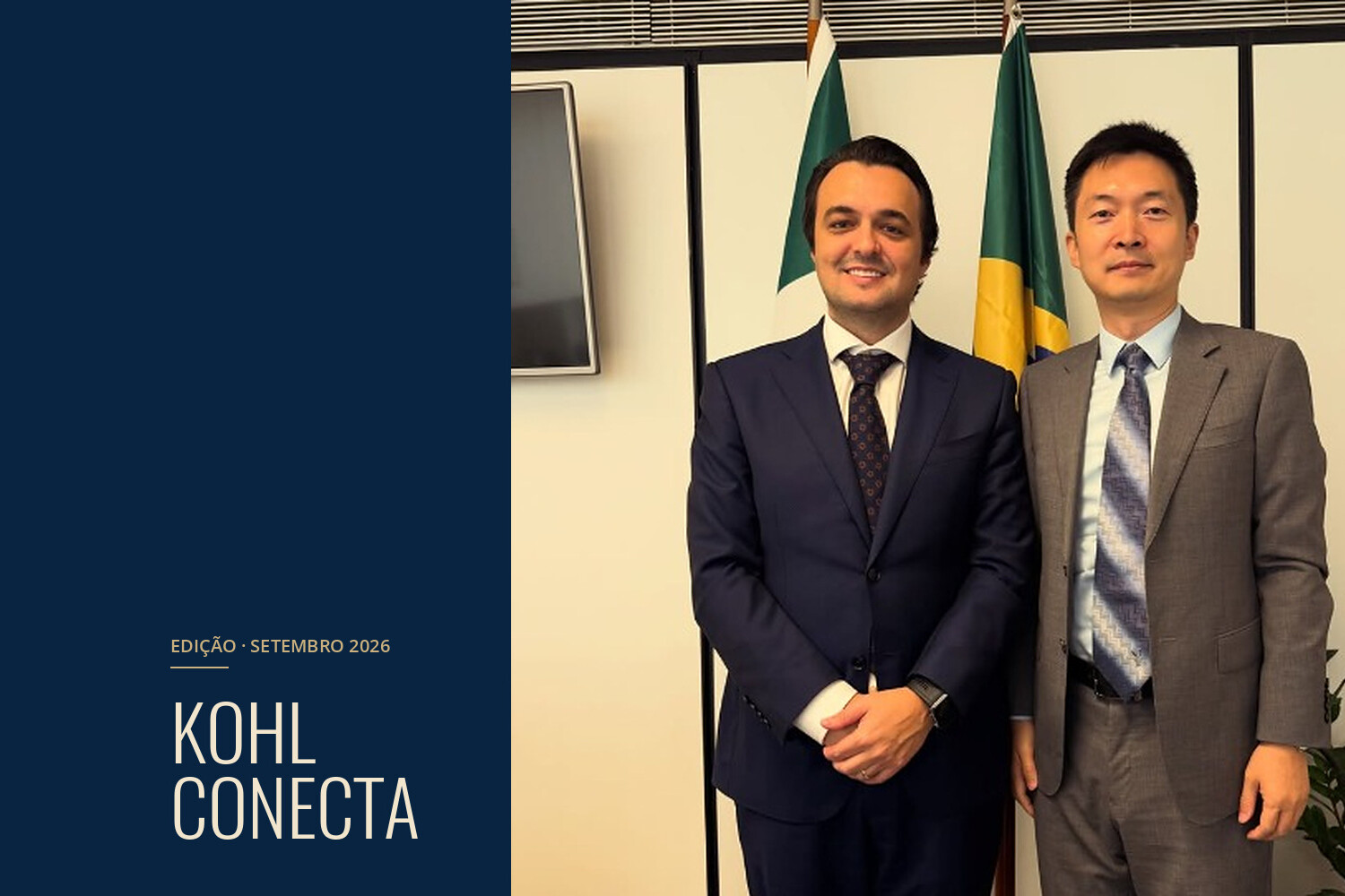 Capa da revista Kohl Conecta, edição de setembro de 2026, com foto do encontro com representante da Embaixada da China no Brasil